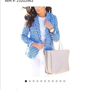 J Crew Gingham Blazer in blue.